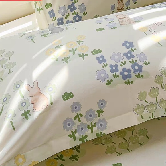 100% Cotton Duvet Cover Set 2Pcs Twin Comforter Cover Pillowcase Cute Bunny Soft - Picture 5 of 8